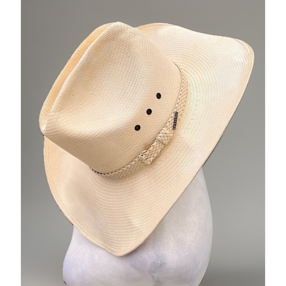 Vintage Resistol Cowboy Hat 6 7/8 8X Shantung Panama Long Oval Braided Band